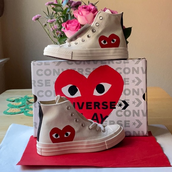 ❤️  DES GARÇONS PLAY X CONVERSE CHUCK TAYLOR HIDDEN HEART HIGH TOP SNEAKERS NWT - Picture 3 of 16